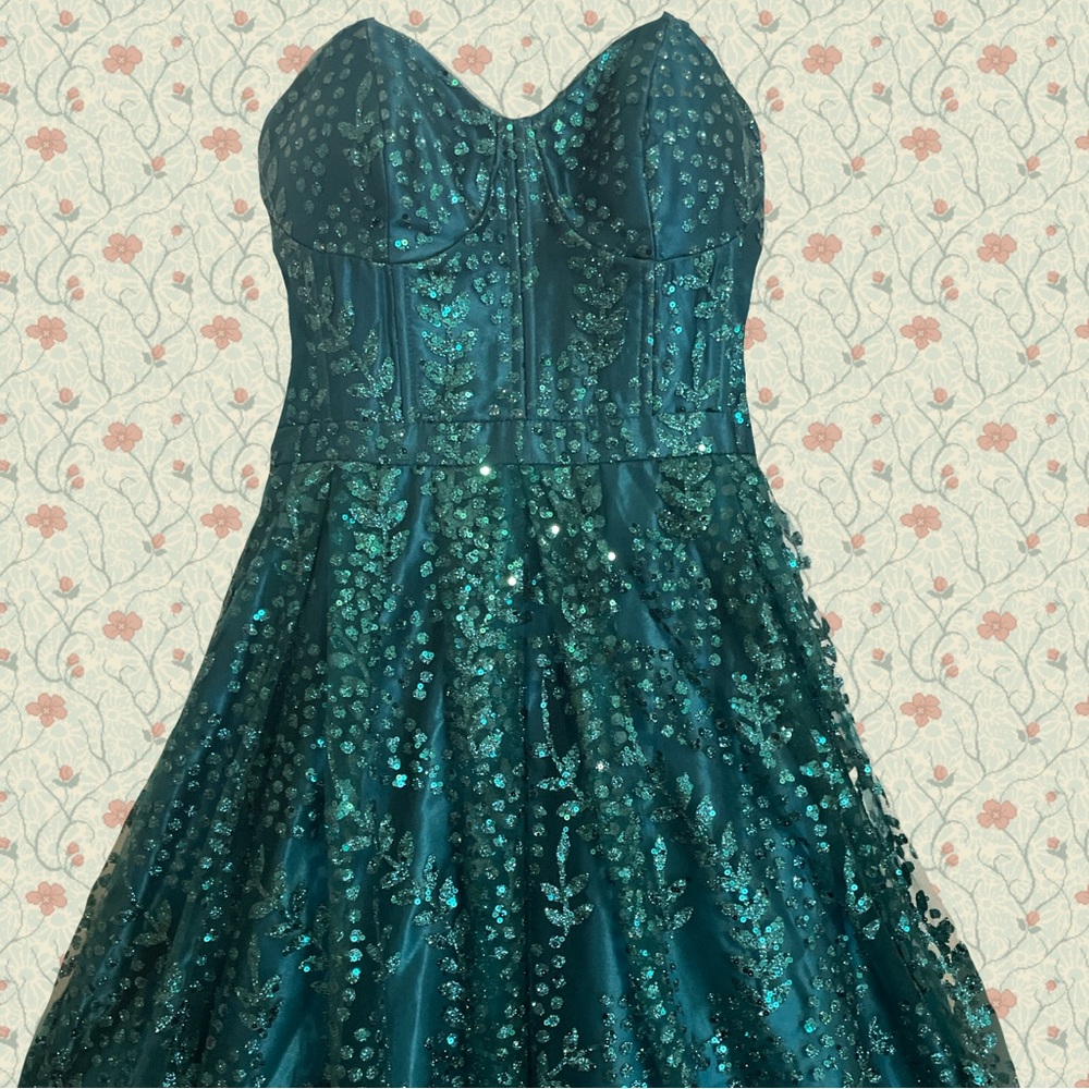 Macy’s Green sparkly corseted ballgown!